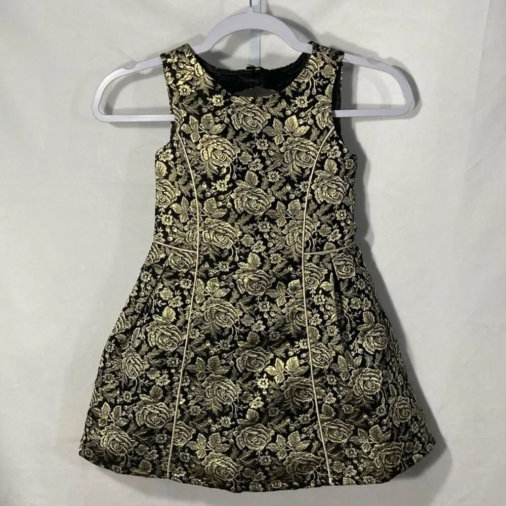 CHILDREN’S PLACE black gold floral jacquard sleeveless a-line dress 6